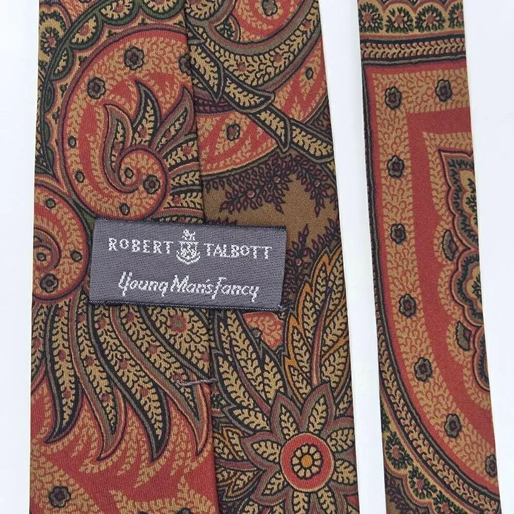 ROBERT TALBOTT YOUNG MANS FANCY SILK TIE BROWN RED GREEN PAISLEY 3.5